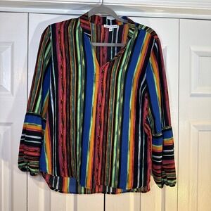 Notations Women's Striped Pullover‎ Blouse Size Medium Bright Colorful